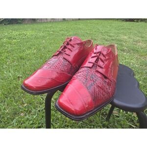 Men's Red Embossed snakeskin Leather Oxford Lace Up Dress Shoes